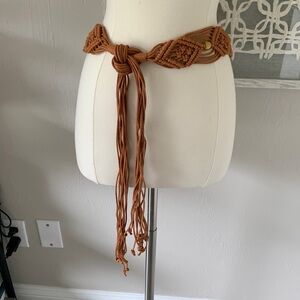 Boho woven tie belt with wooden beads